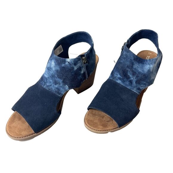 TOMS Ortholite Women's 12 Navy Blue Suede/Washed Denim Sling Back Heel Sandals - Picture 2 of 9